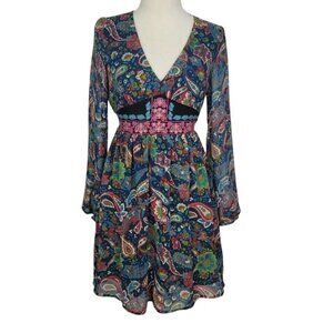 NEW Flying Tomato Womens Boho Paisley Floral V-Neck Dress Size Small Y2K Fairy
